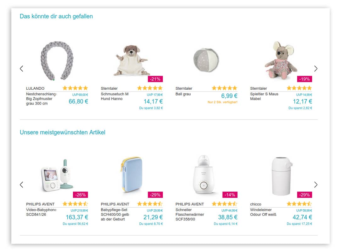 Die Empfehlungen der Wishlist von babymarkt.de.