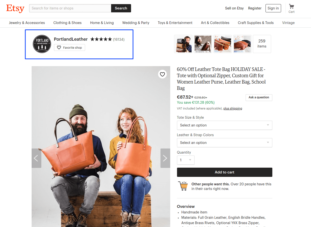 Etsy social proof